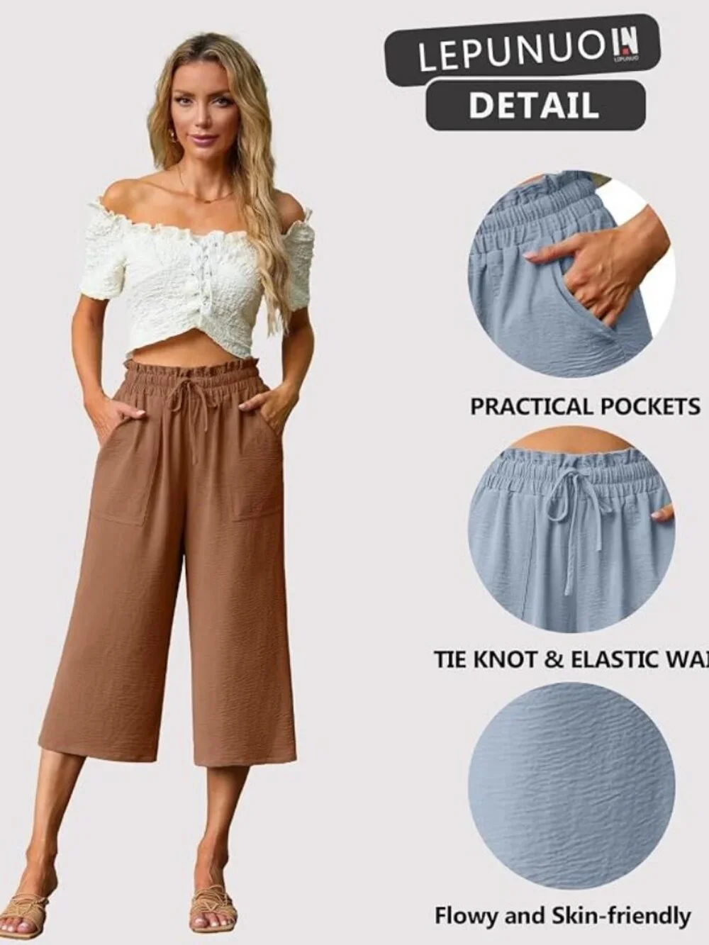 Wide Leg Capri Pants High Waisted Palazzo Pants w/Pockets Rust Size Medium NWOT
